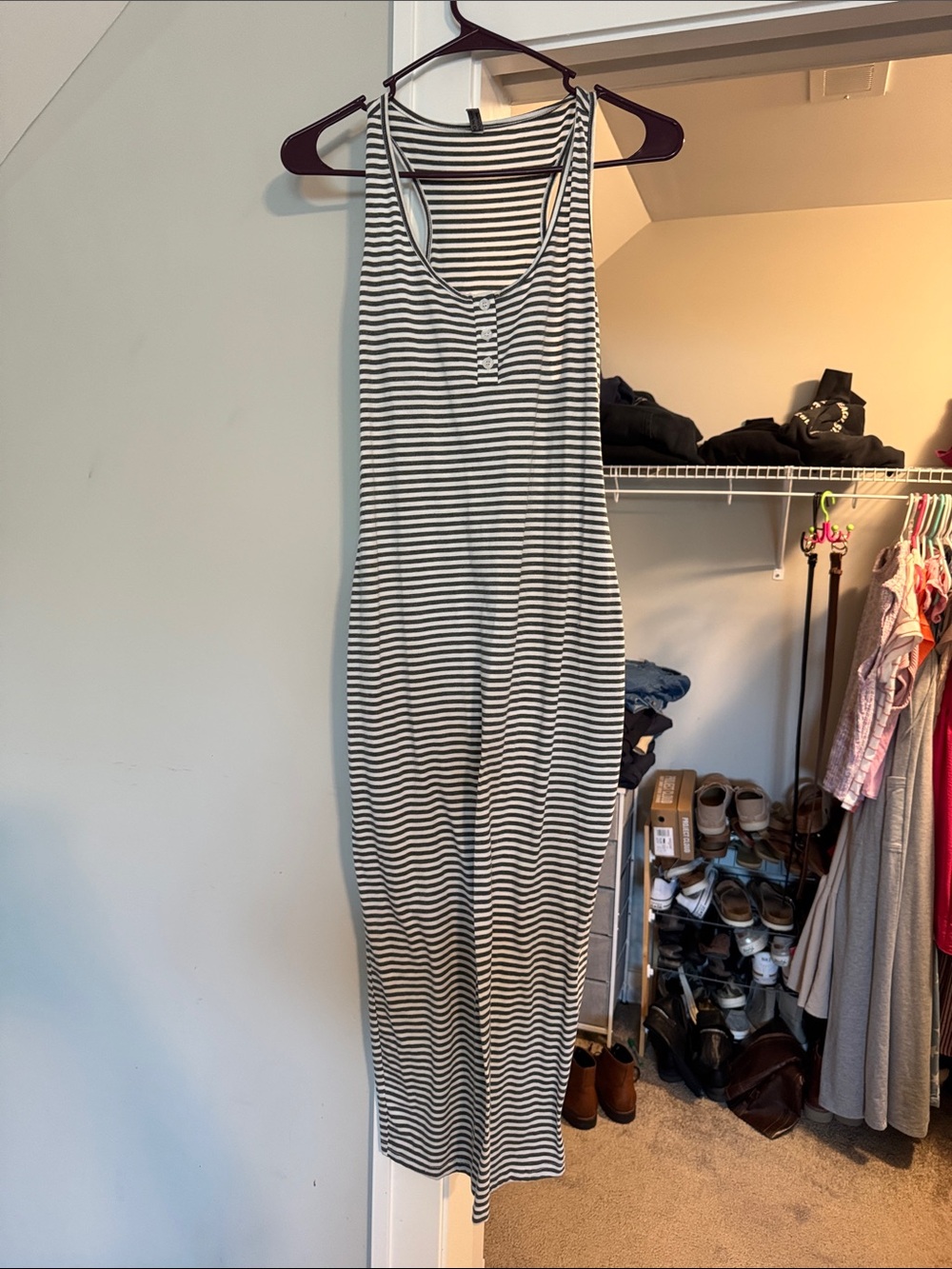 ePretty Black & White Striped Maxi Tank Dress